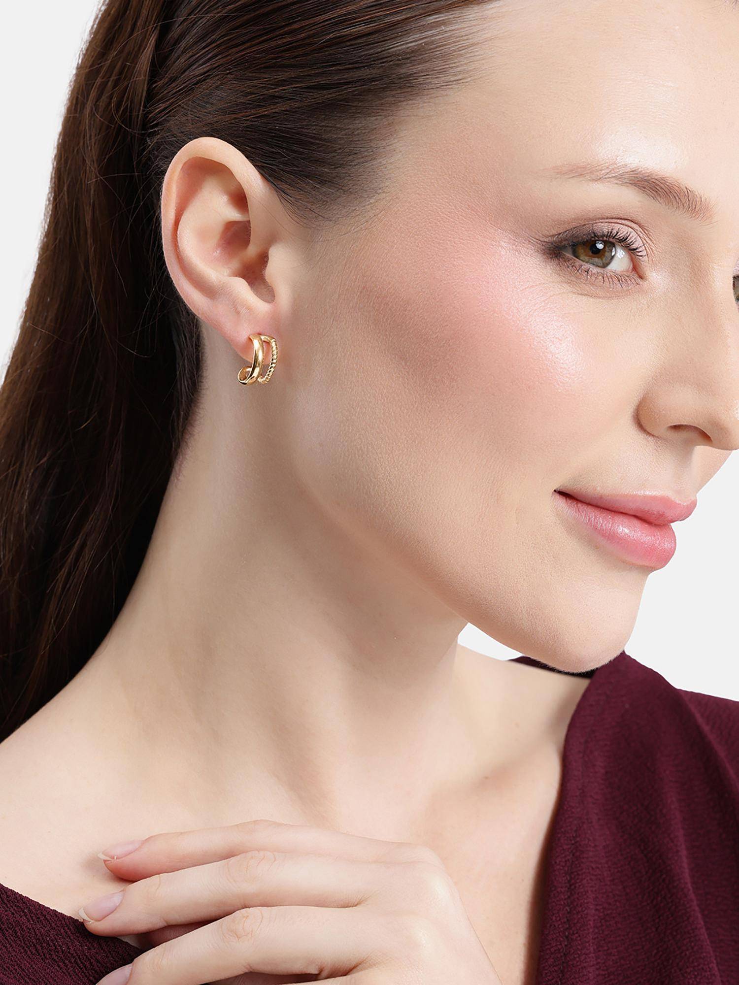 Carlton London 18Kt Gold Plated Twisted Half Hoop Earring