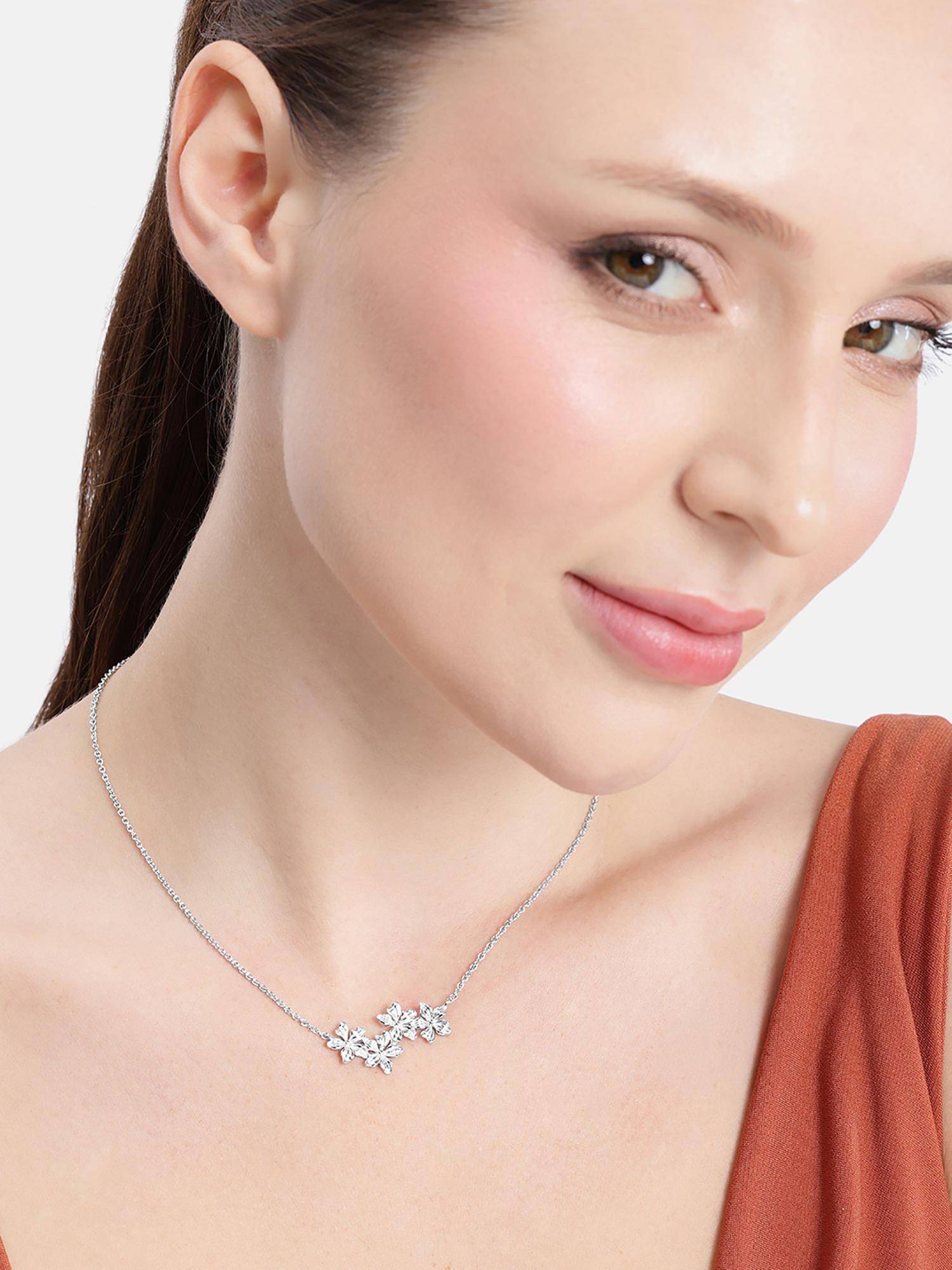 Carlton London Rhodium Plated Dainty Floral Necklace