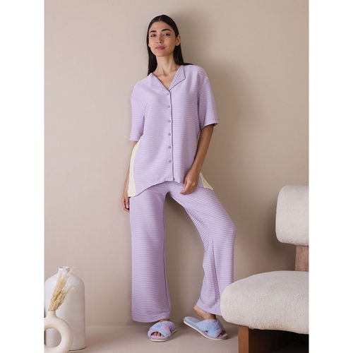 Buy Sweet Dreams Women Lavender Stripes Shirt with Pyjama (Set of