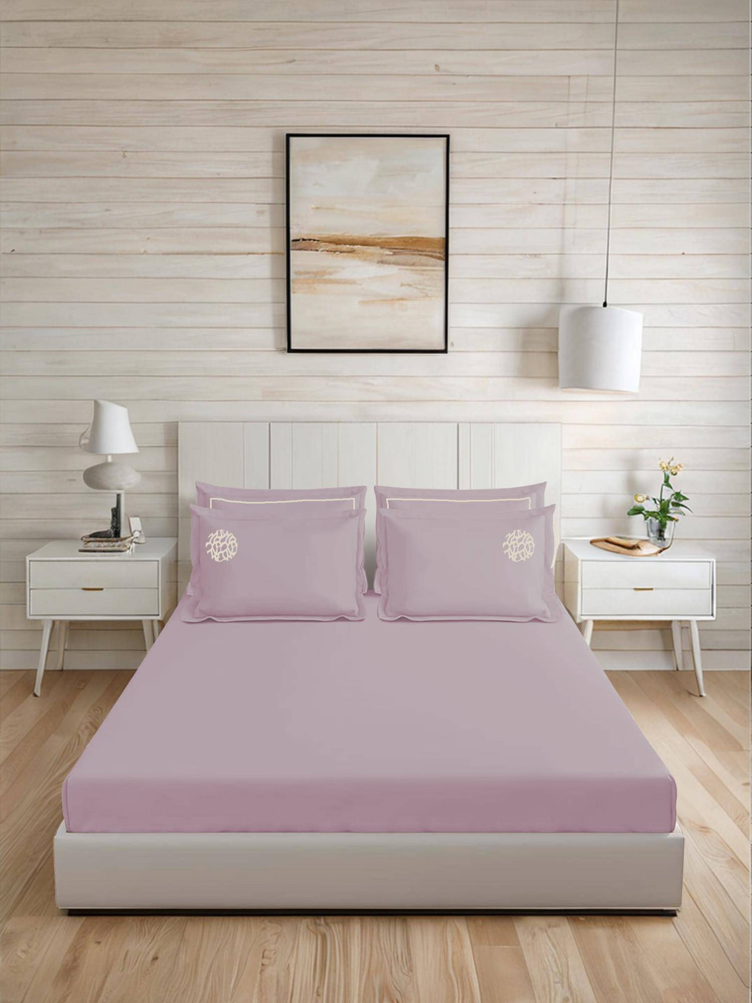 LANE LINEN 300TC Super King Cotton Bedsheet With 2 Pillow Covers - Peach