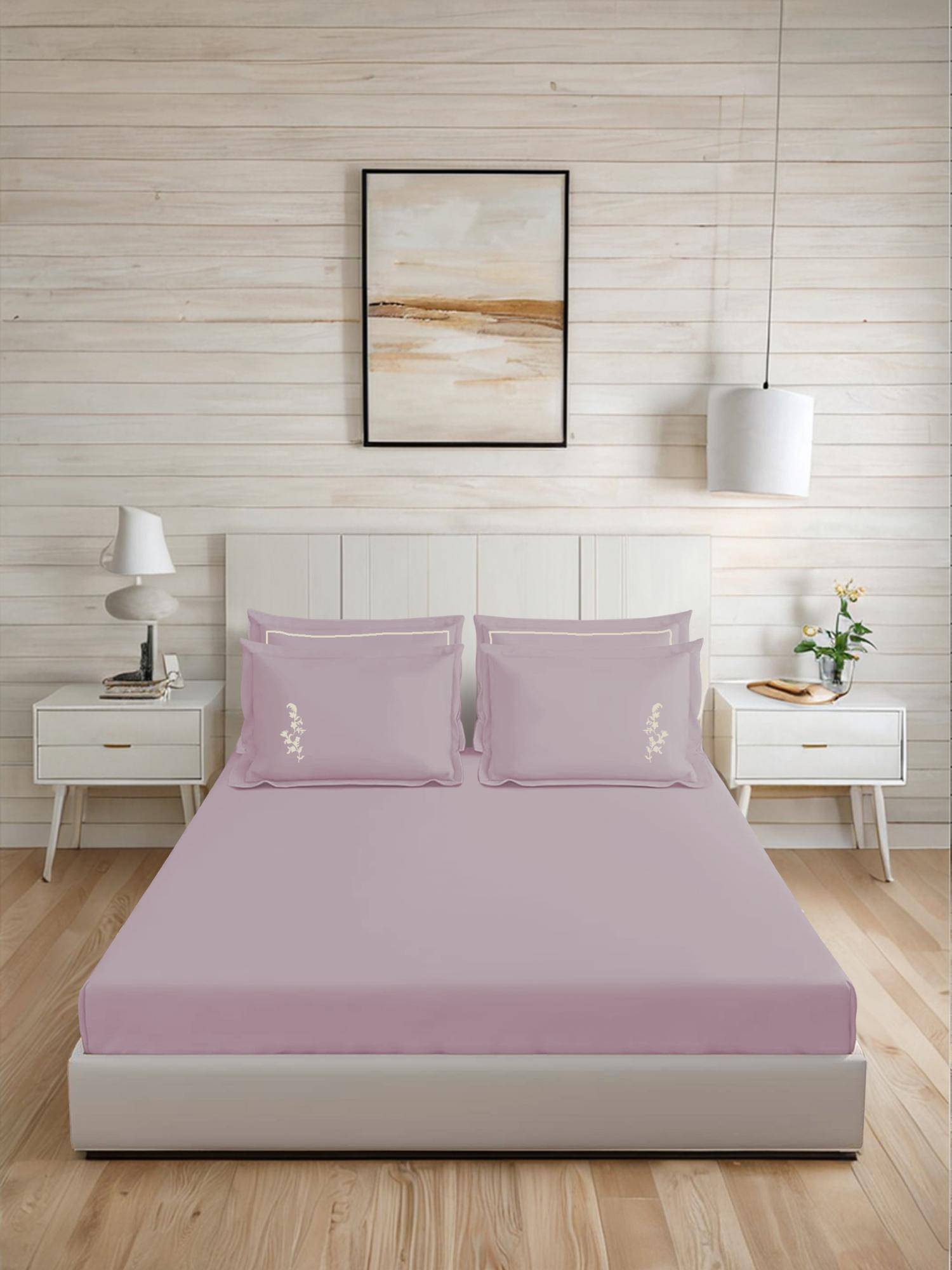 LANE LINEN 300TC Super King Cotton Bedsheet With 2 Pillow Covers - Peach