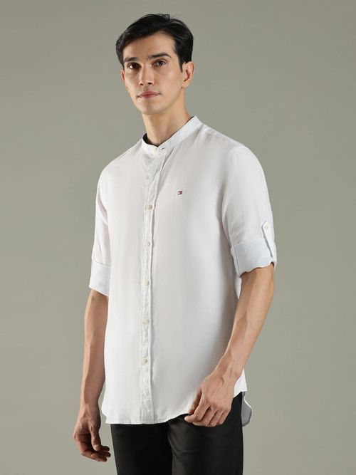 Buy Tommy Hilfiger Men White Solid Slim Fit Cotton Shirt Online