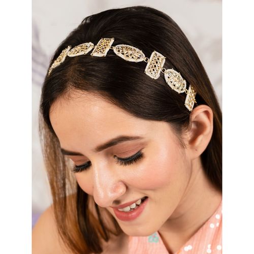 Hair Drama Co. Gold Plated Motif Hair Band for Women in Pearls and White  Polki: Buy Hair Drama Co. Gold Plated Motif Hair Band for Women in Pearls  and White Polki Online