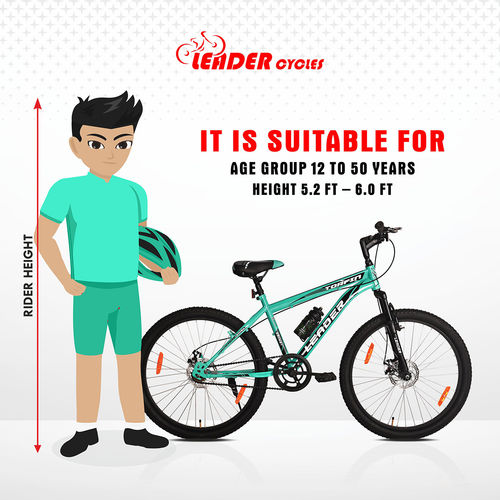 Leader TORFIN MTB 26T Mountain Bicycle Single Speed with Front Suspension  and Dual Disc Brake