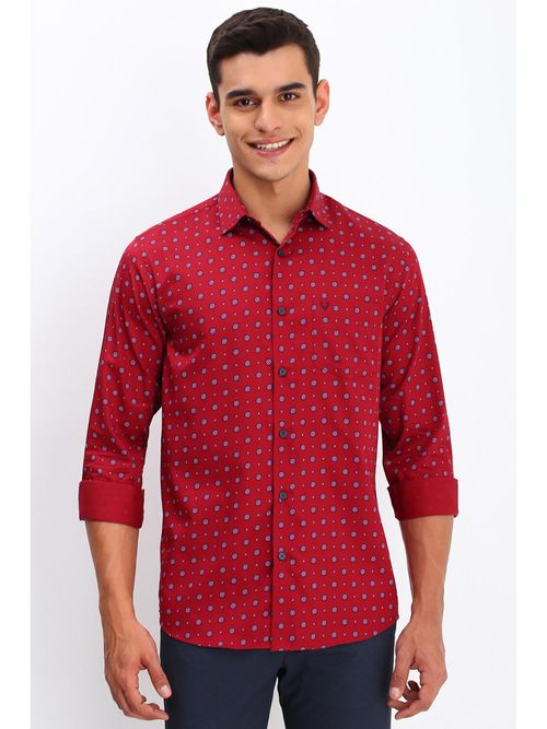Allen Solly Men Red Slim Fit Print Full Sleeves Casual Shirts