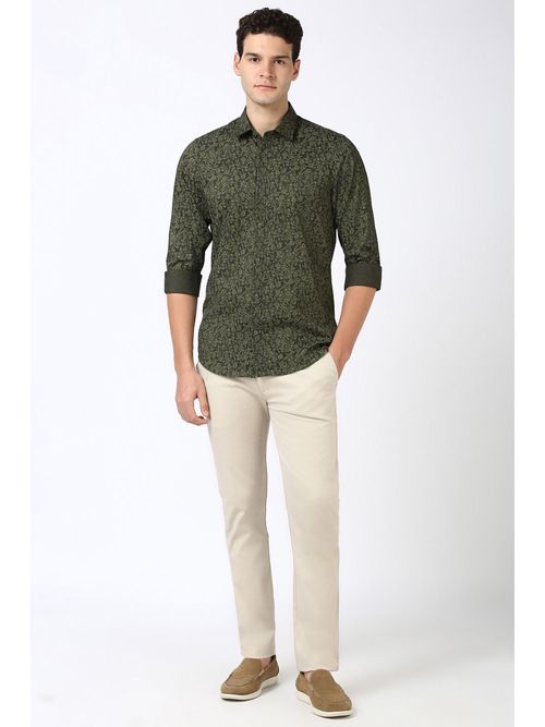 Peter England Men Printed Casual Green Shirt