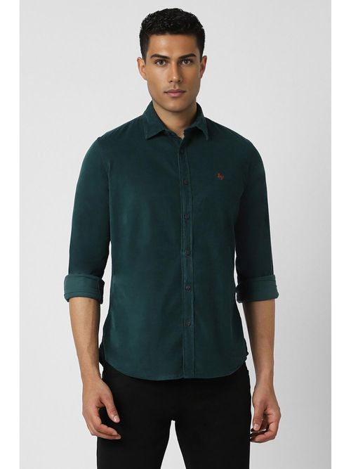 Van Heusen Men Green Slim Fit Textured Full Sleeves Casual Shirt