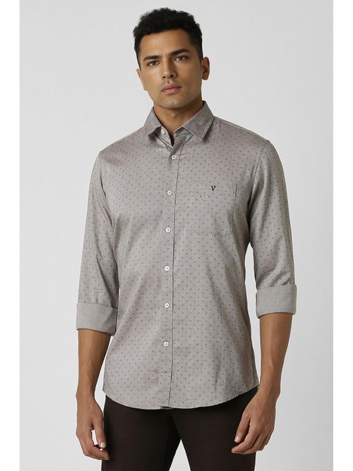 Van Heusen Men Grey Slim Fit Print Full Sleeves Casual Shirt