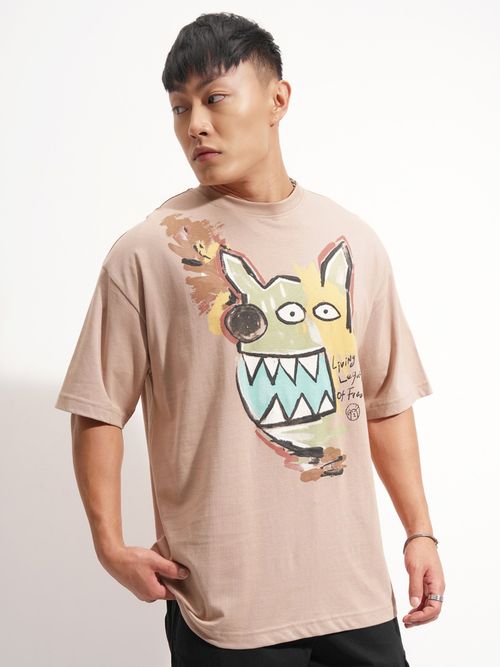 Buy HIGHLANDER Brown Graphic Print Oversized Tshirt Online - Main Image