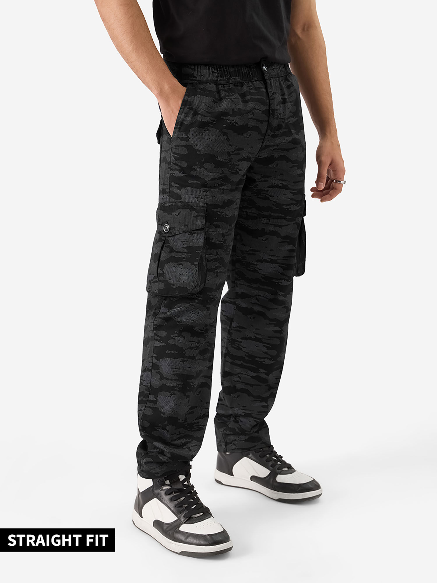 Buy The Souled Store Original Solids Black Men Cargo Pants Online