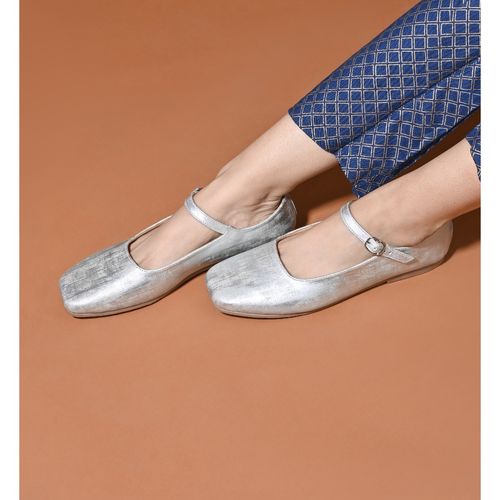 SKO Vegan Silver Mary Jane Flats For Women (UK 5)