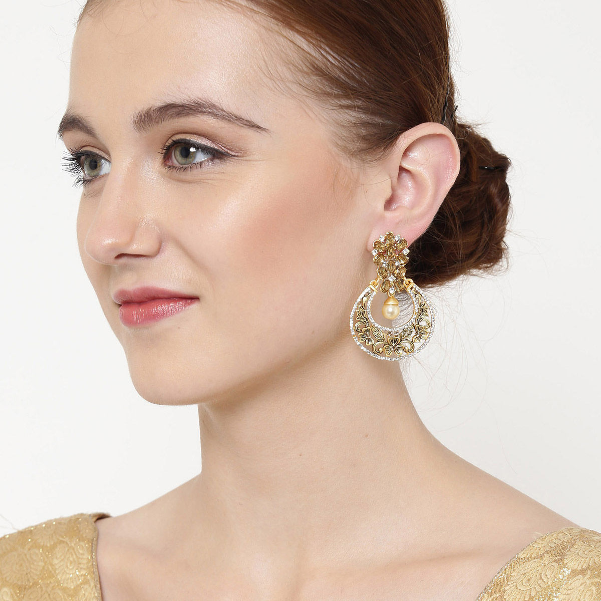 Buy PANASH Goldplated White Crescent Shaped Handcrafted Chandbalis Online