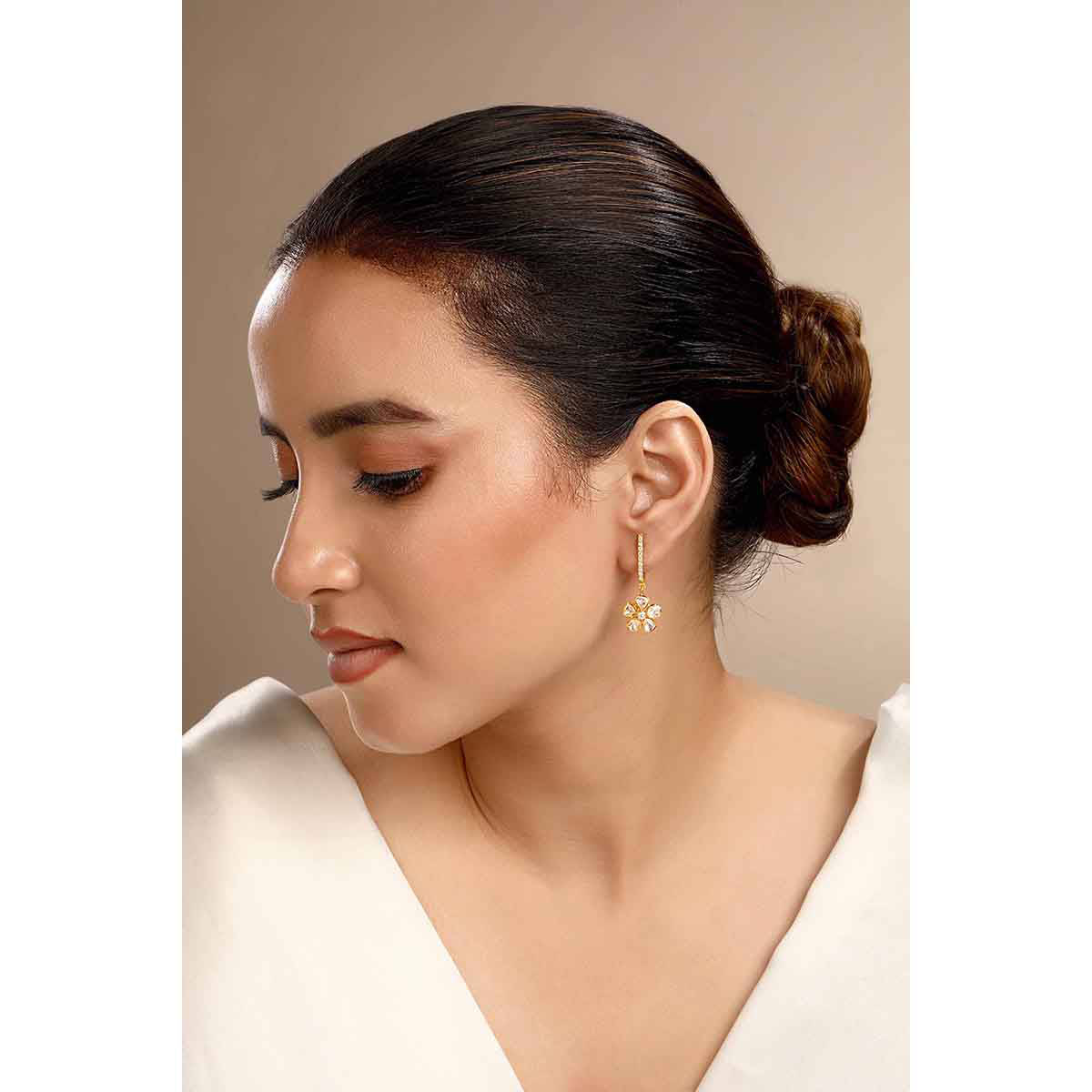 Sica Jewellery Women Gold Floral Polki Bali Earrings