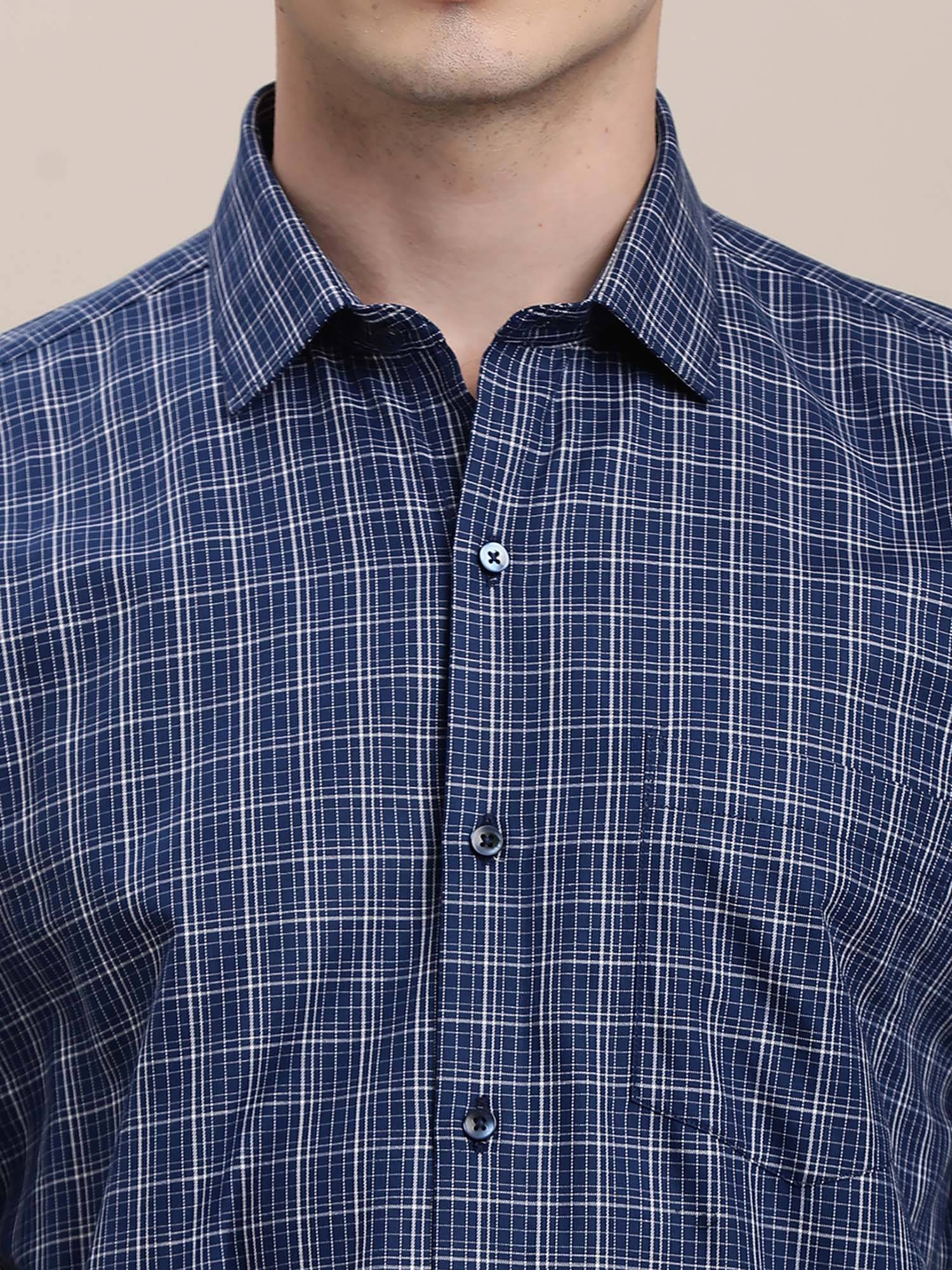 Buy Turtle Men Blue Slim Fit Checkered Pure Cotton Formal Shirt Online