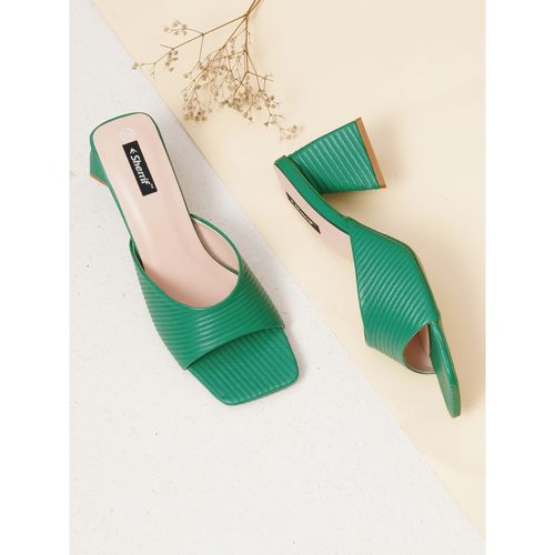 Block Heels Green Fur Heels Sherrif Shoes Women Green Textured