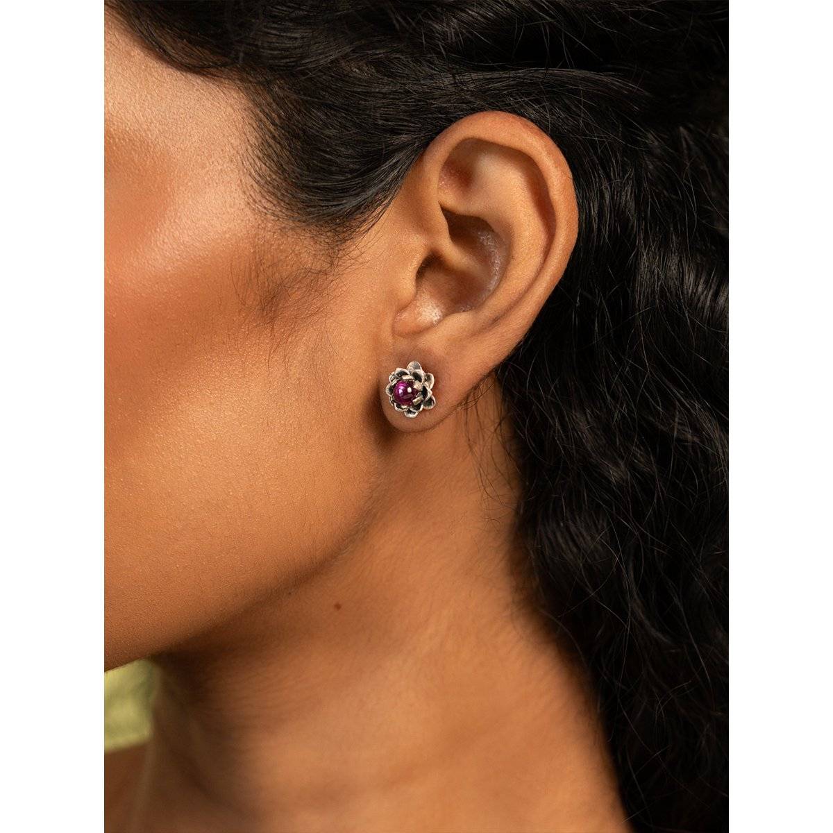 925 Silver Shaya by CaratLane Wine Oxidised Rise Above Abuse Studs In