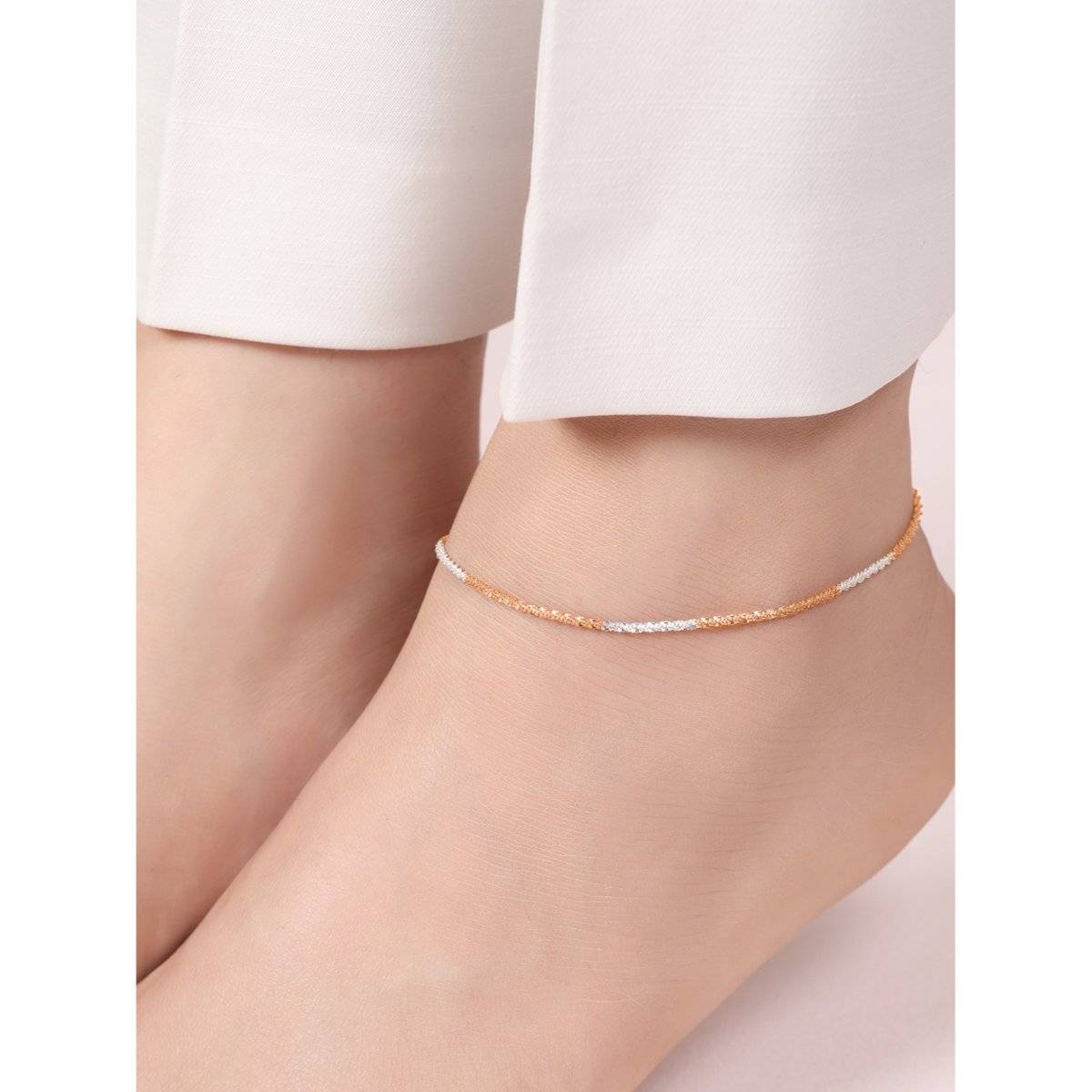 Zavya Multi-Color Dual-Tone Weave Chain 925 Sterling Silver Anklet