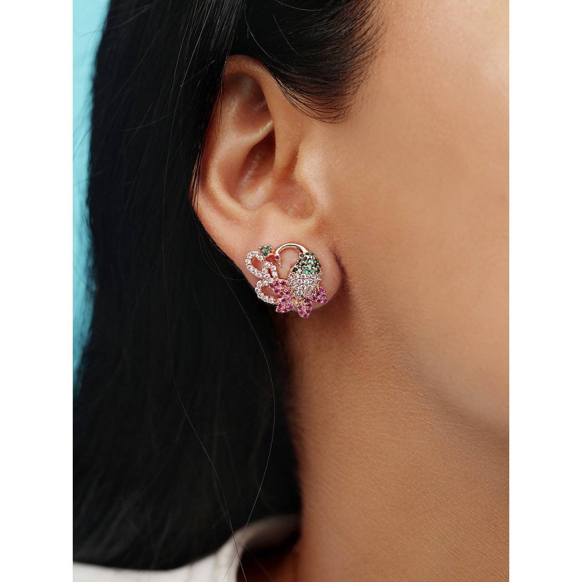 Zavya Multi-Color Rosy Elegance Rose Gold-Plated 925 Sterling Silver Earrings