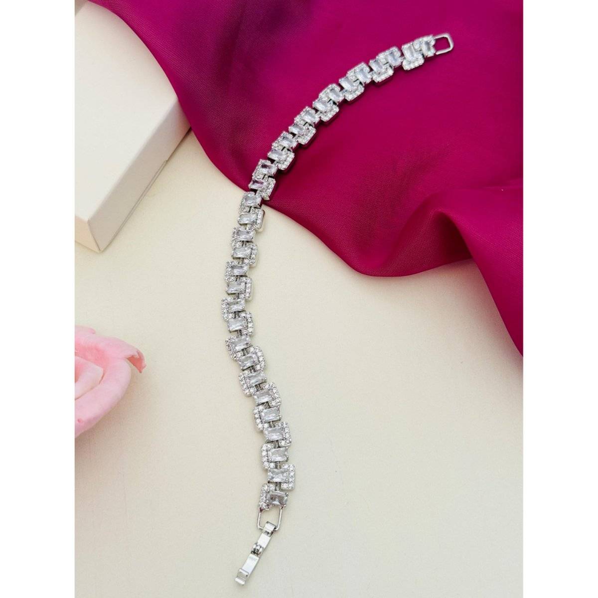 Abdesigns White High Quality Silver Plated American Diamond Bracelet