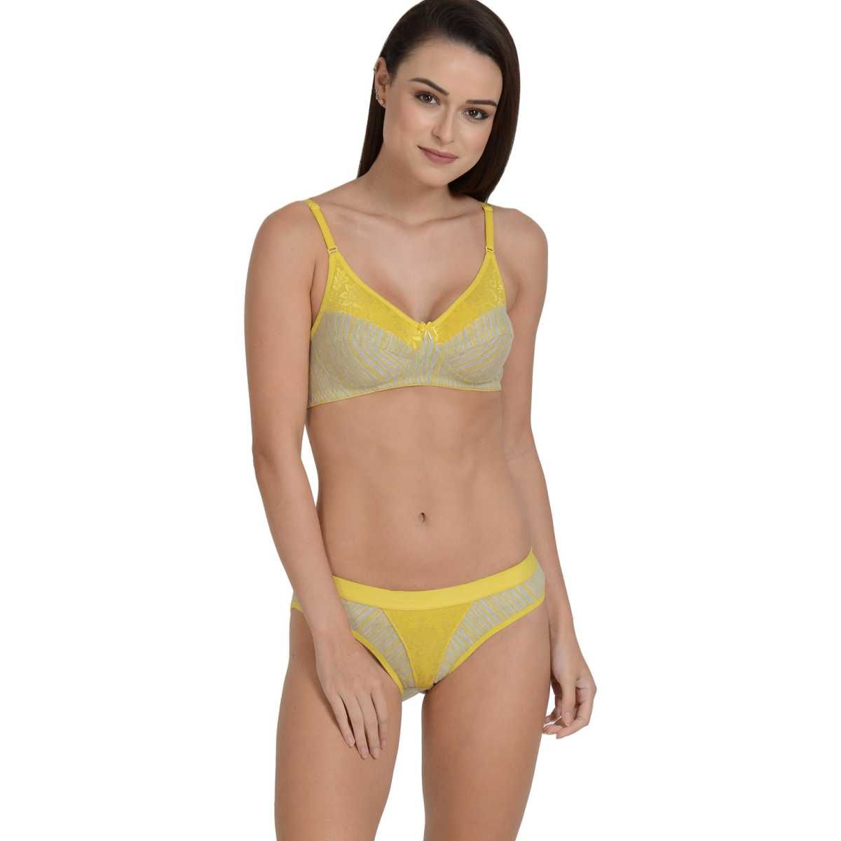 Lace Women Full Coverage Non Padded Lycra Set Kavya Yellow Lingerie Set at  Rs 83/piece in New Delhi