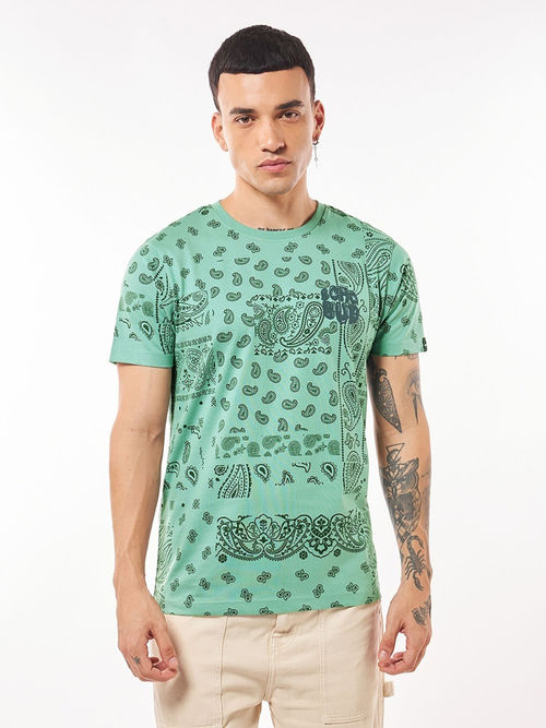 Buy Bewakoof Men's Granite Green Boho Bud All Over Printed T-shirt