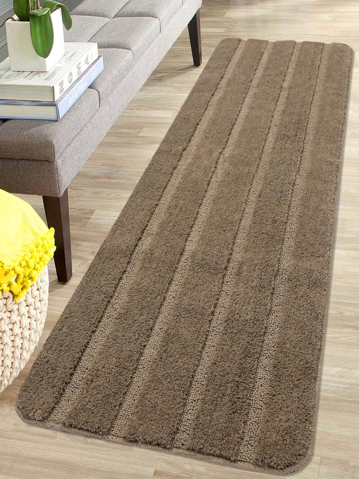 Saral Home Stripe Soft Microfiber Antiskid Runner-Taupe