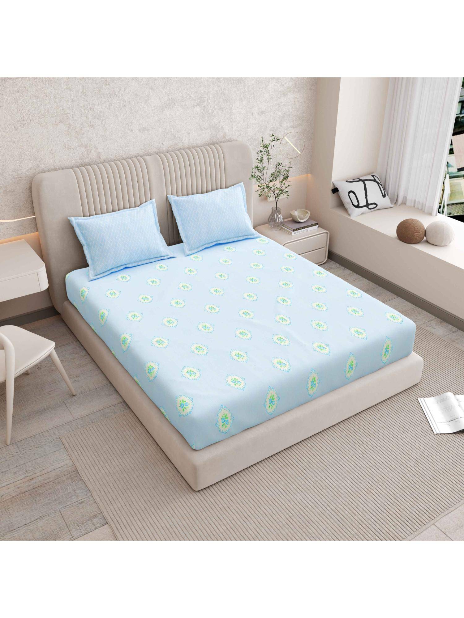 Indra's Pure 100% Cotton 200Tc Super King Size Bedsheet With 2 Pillow Covers