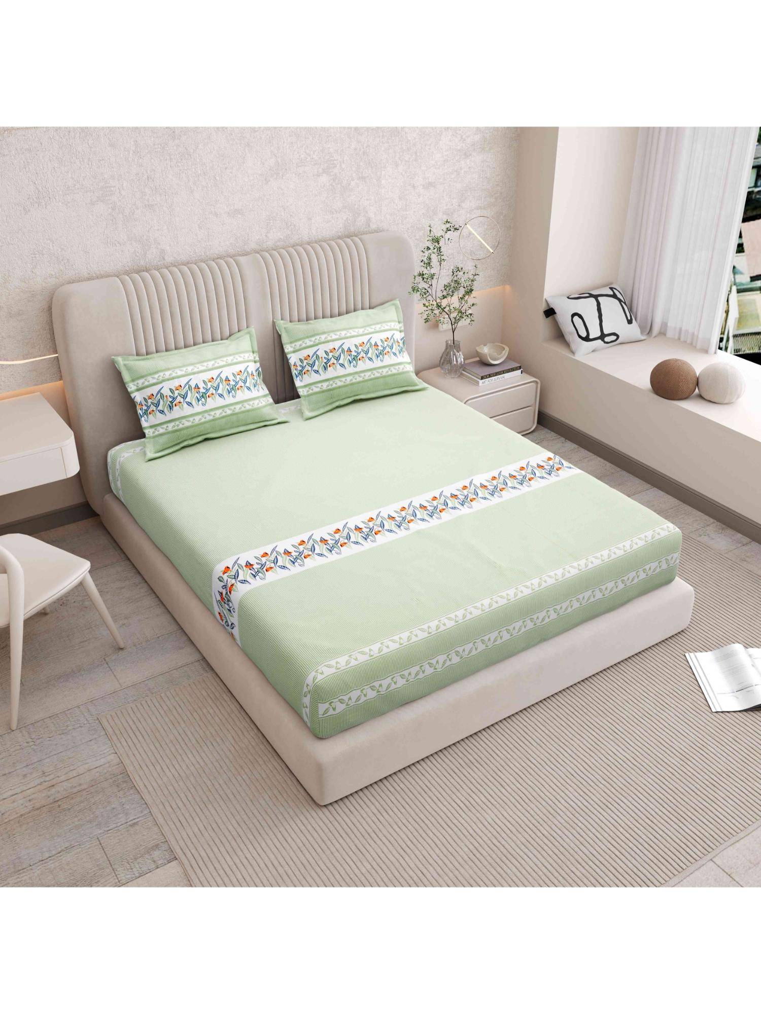 Indra's Pure 100% Cotton 160Tc Super King Size Bedsheet With 2 Pillow Covers