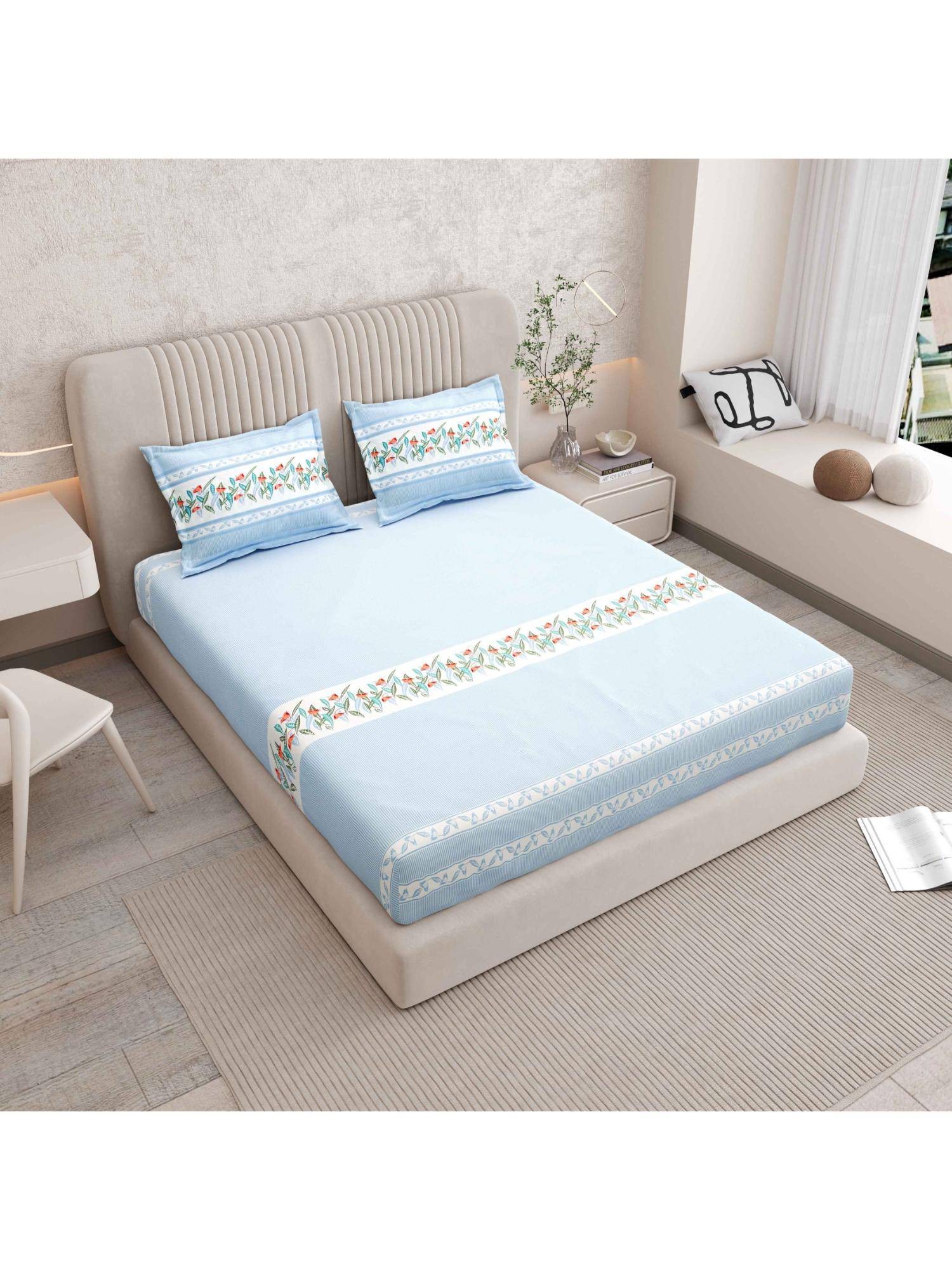 Indra's Pure 100% Cotton 160Tc Super King Size Bedsheet With 2 Pillow Covers