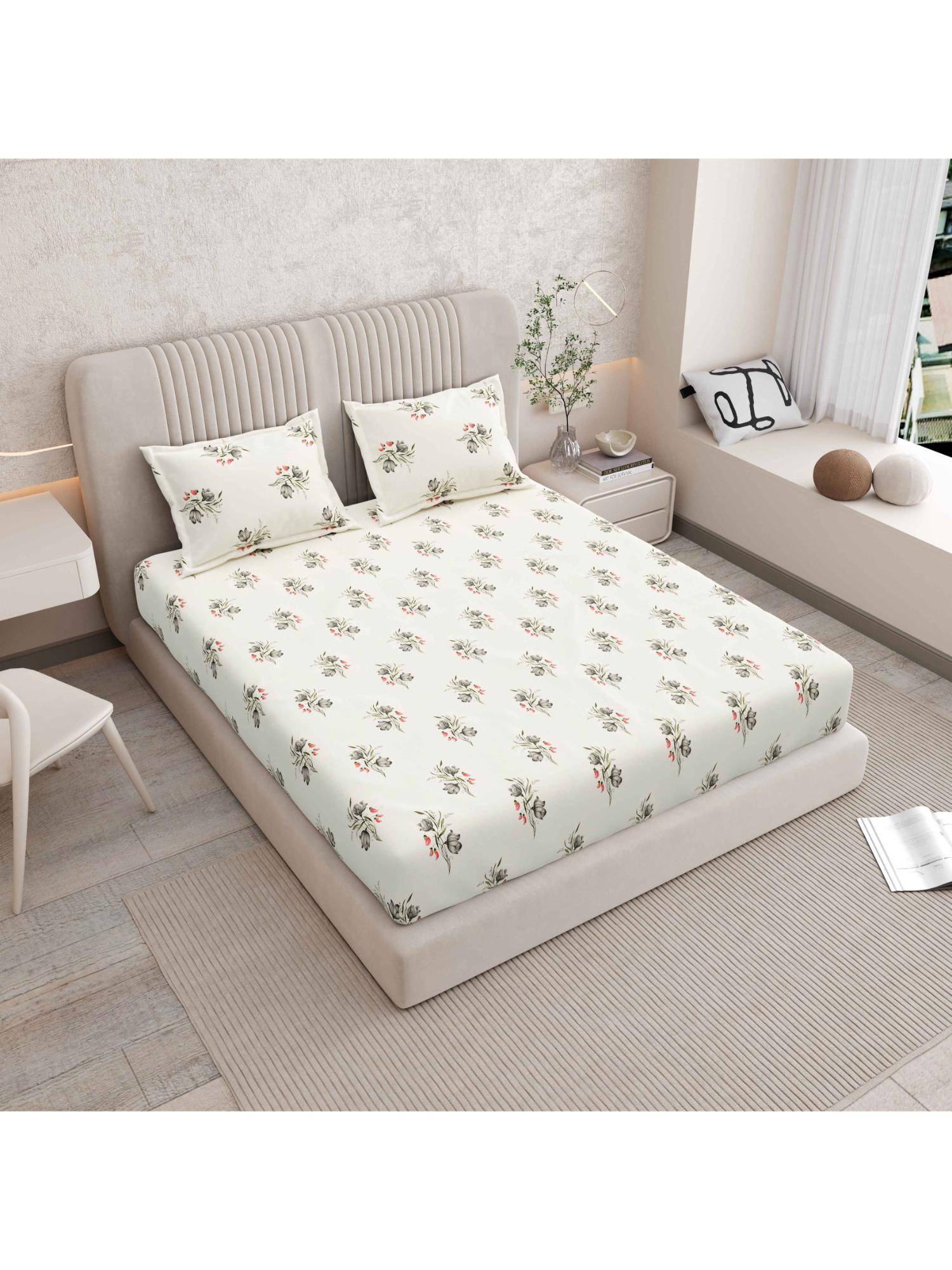 Indra's Pure 100% Cotton 200Tc Super King Size Bedsheet With 2 Pillow Covers