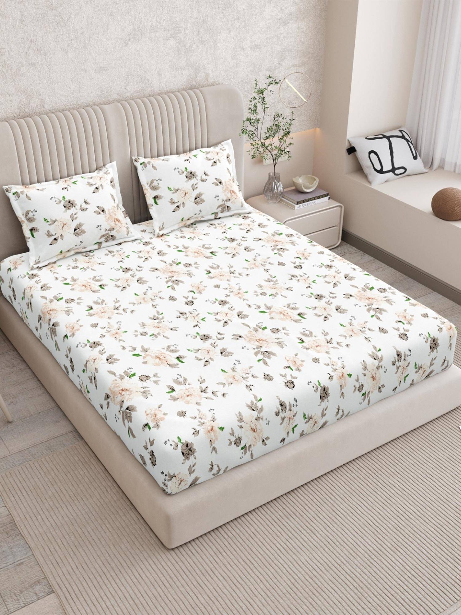 Indra's Pure 100% Cotton 200Tc Super King Size Bedsheet With 2 Pillow Covers