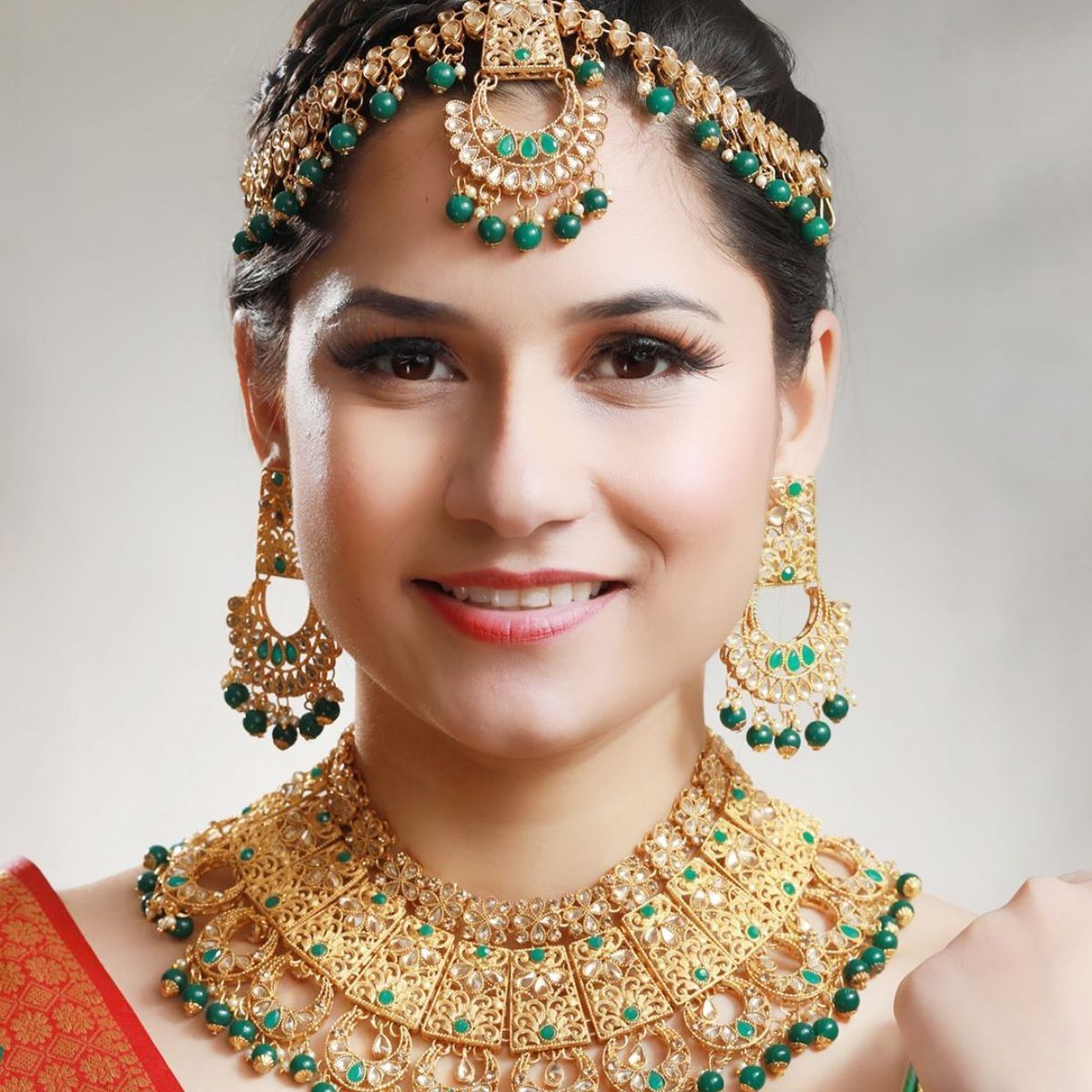 Priyaasi Traditional Green & Gold Kundan Floral Jewellery Set Buy