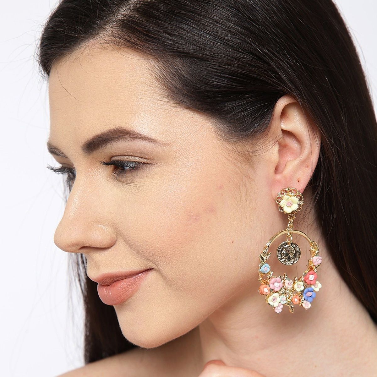 Pink Color HandPainted Kundan Small Drop Earrings for Women   FashionCrabcom