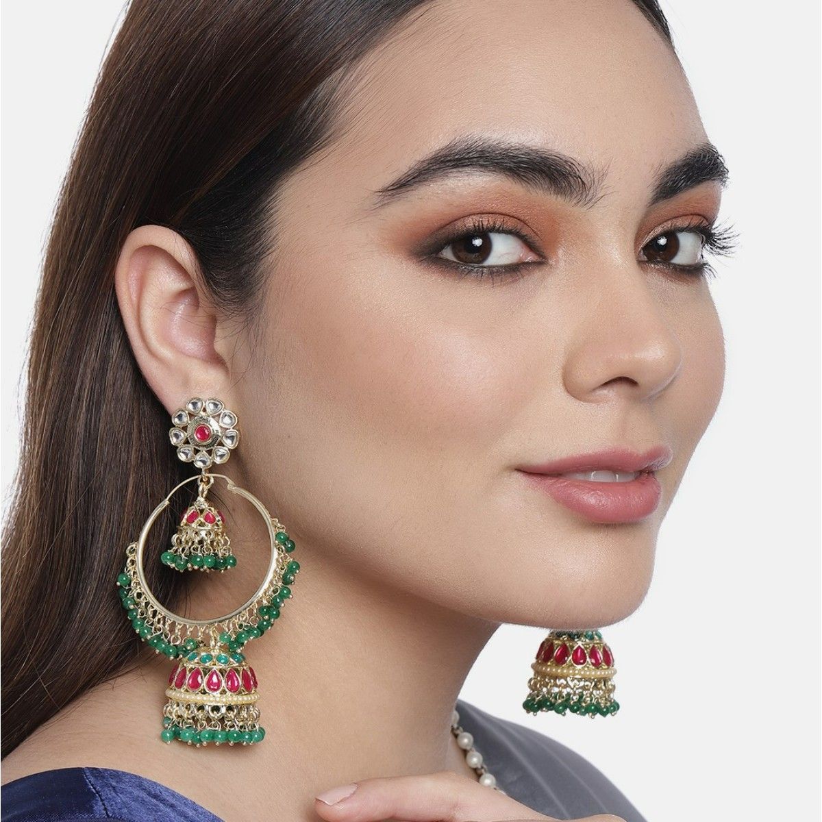 1 Gram Gold Jhumkas With Ruby Emerald Collections ER2524