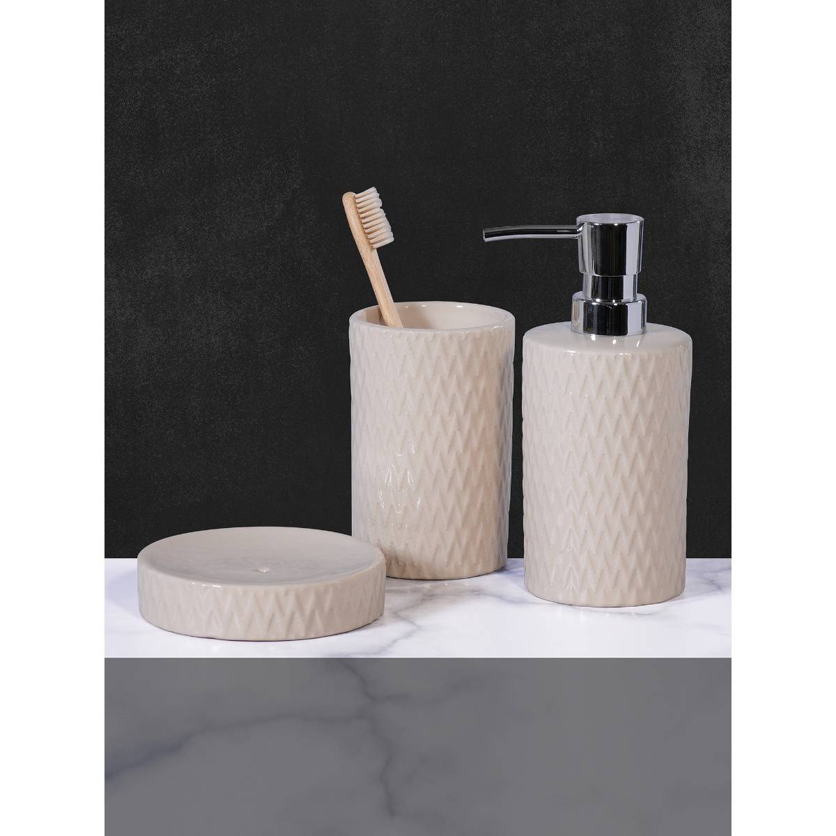 OBSESSIONS Beige Ceramic Luxury Bathroom (Set of 3)