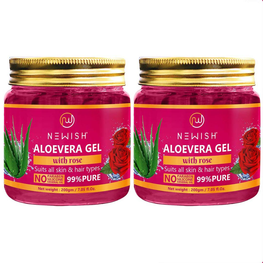 Newish Aloe Vera Gel Enriched with Rose for Face & Skin - Pack of 2