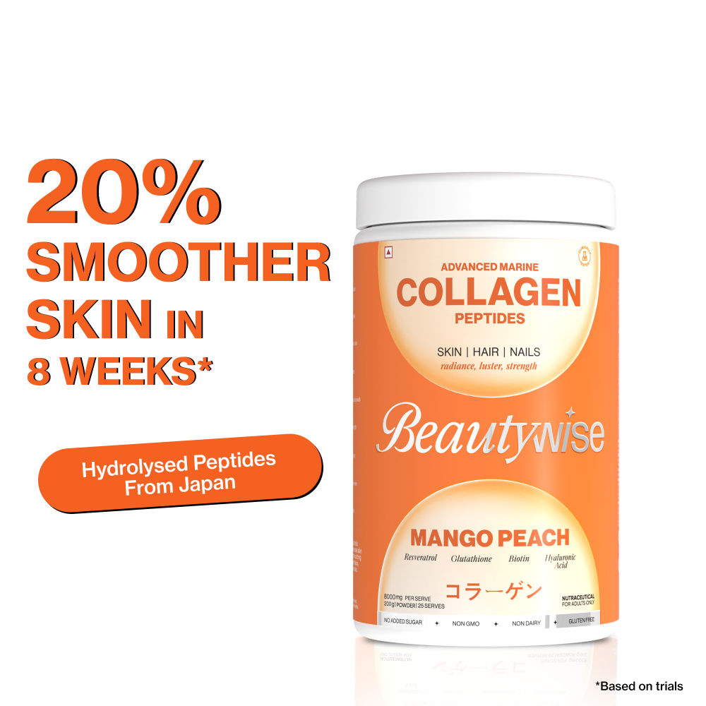 Beautywise Advanced Marine Collagen Anti-Aging Powder- Glutathione, HA & Biotin- Mango-Peach
