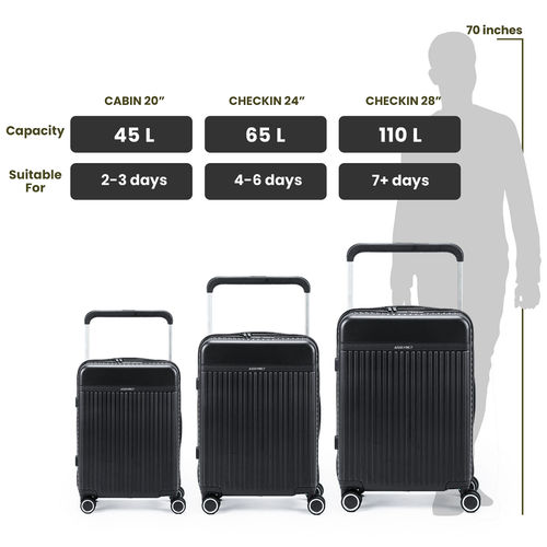 Assembly Hard Luggage Trolley Bags Set Of 2-Cabin-45L, Large Check-In  Trolley-110L-Black