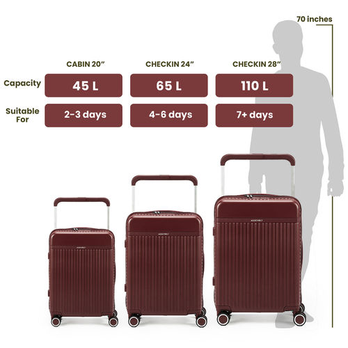 Assembly Hard Luggage Trolley Bags Set Of Cabin, Medium and Large-Maroon