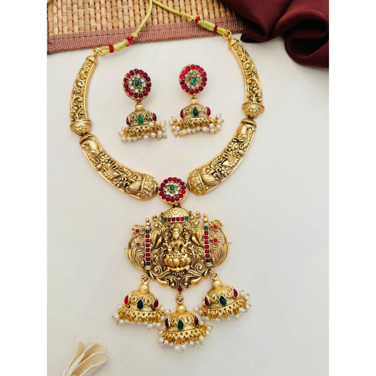 Abdesigns Sophisticated Gold Plated Temple Jewellery Set