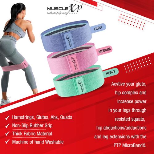 MuscleXP Drfitness+ Hip Loop Fabric Resistance Band For Set Of 3, Hip Loop  Band (Low, Medium, Heavy)