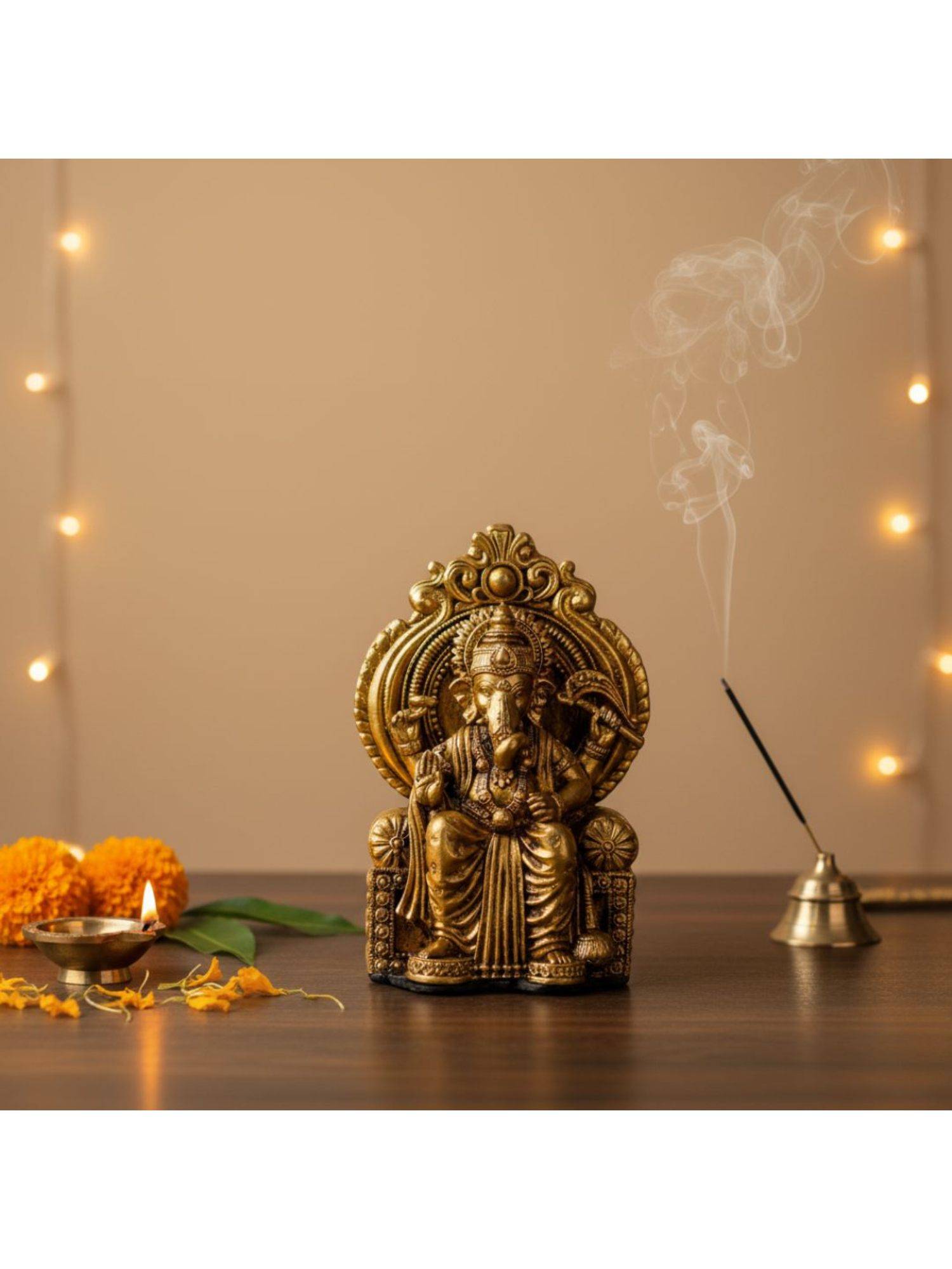Ritualistic Pure Brass Lalbaug Raja Idol | Divine God|Car Dashboard|Height 2 In