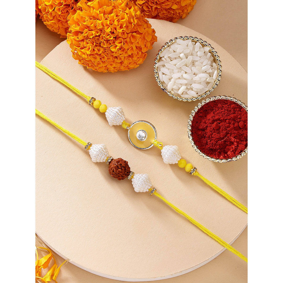 Karatcart Set Of 2 Evil Eye Rudraksh Rakhi with Roli Chawal