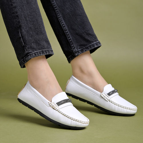 Shoetopia Women Upper Chain Detailed White Loafers (EURO 39)