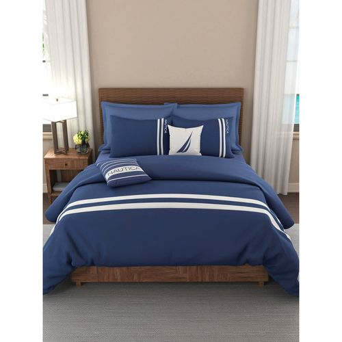 Buy Nautica Egyptian Satin Fitted Cotton King Bedsheet With 2 Pillow Covers  Set of 3, Dark Blue Online