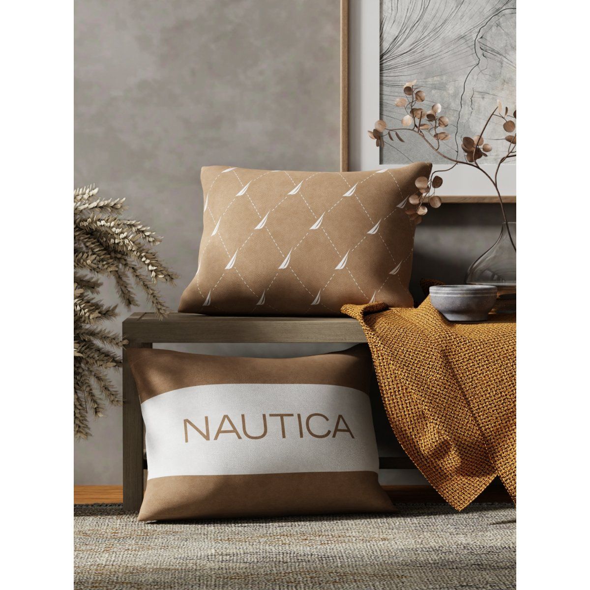 NAUTICA Premium Cotton Printed Cushion Covers -2pc 12 X18 set (logo stripe)  stripe-natural – Bianca Home