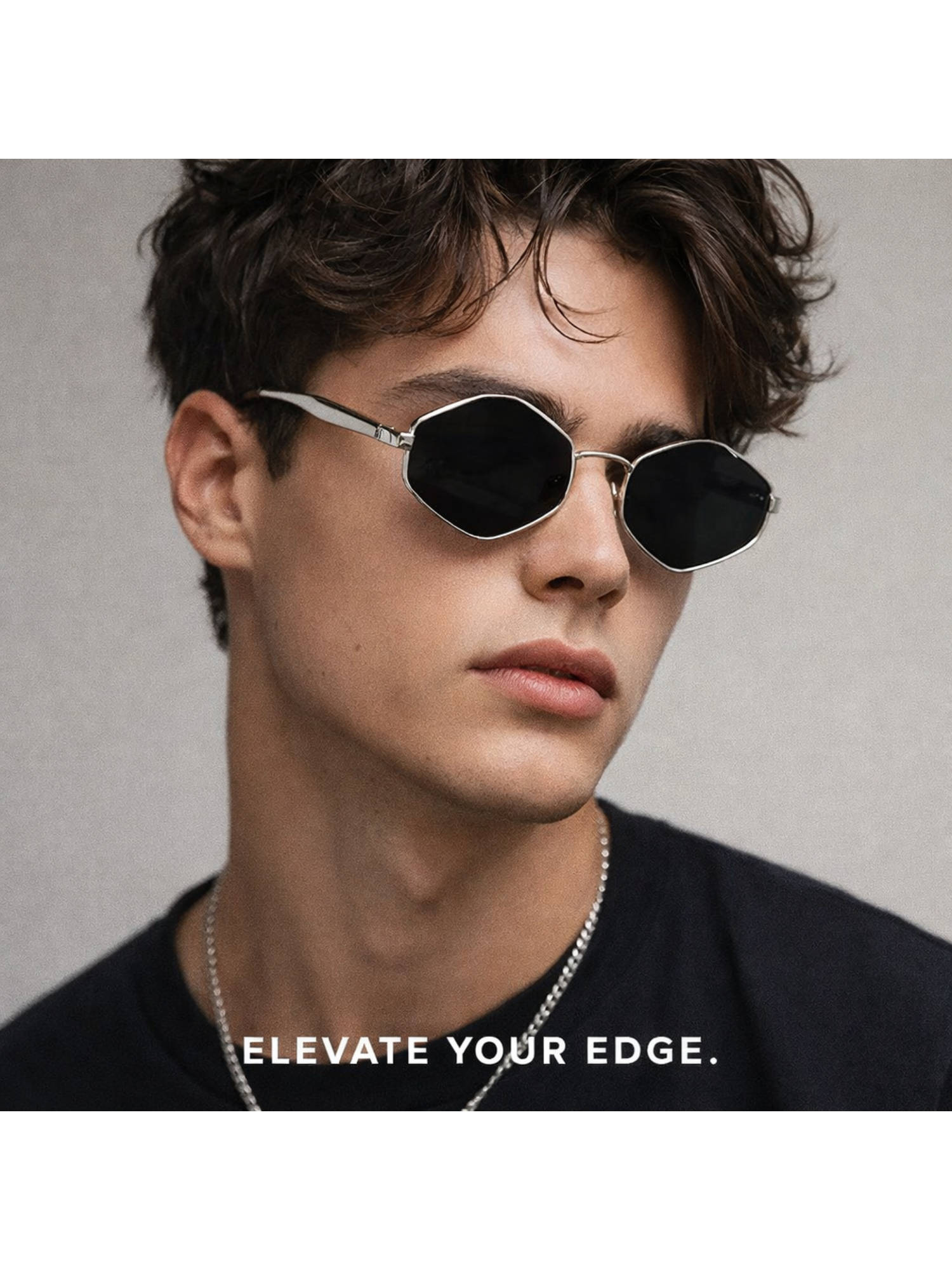 Zaadran Unisex Black Irregular Shape Sunglass - Olivia Hexa Black (5.4)