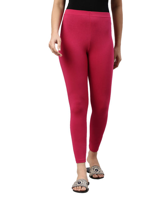 Buy Go Colors Women Solid Fuchsia Ankle Length Leggings Online