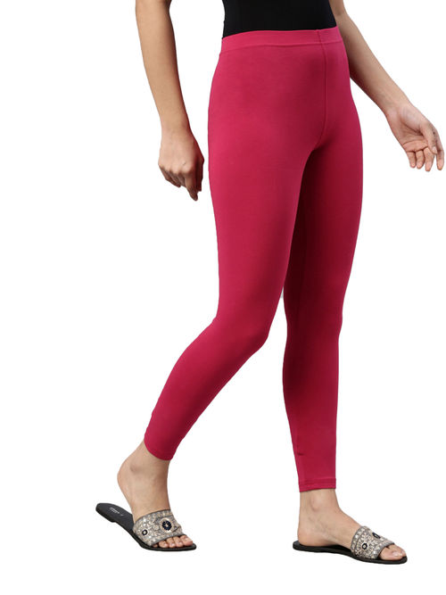 Buy Go Colors Women Solid Fuchsia Ankle Length Leggings Online