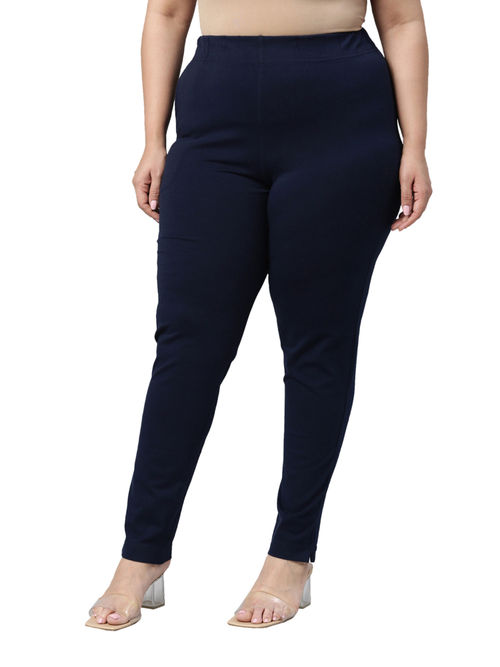 Buy GO COLORS Blue Womens Solid Mid Rise Trousers